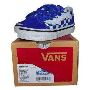 Nearly New TODDLERS 4.5 Old Skool Velcro Checkerboard Surf The Web Blue